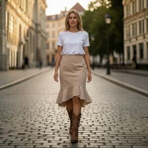 NWT Kisidoo Elegant Tan Ruffle Hem Rhinestone Midi Skirt Western Sz XL